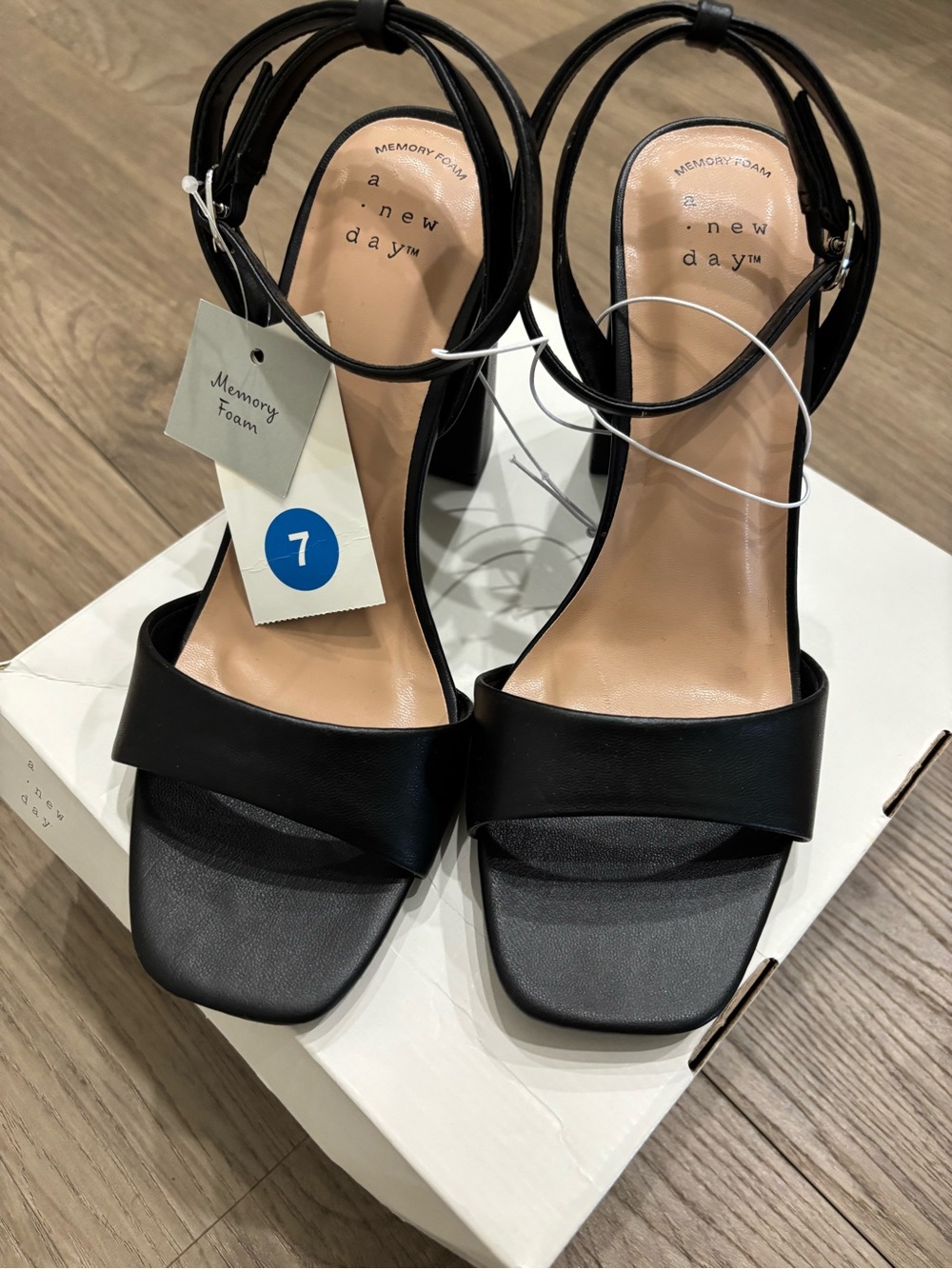 a new day Black Memory Foam Ankle-Strap Block Heel Sandals - Women's 7